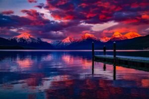 Dock Under Cloudy Sky in Front of Mountain